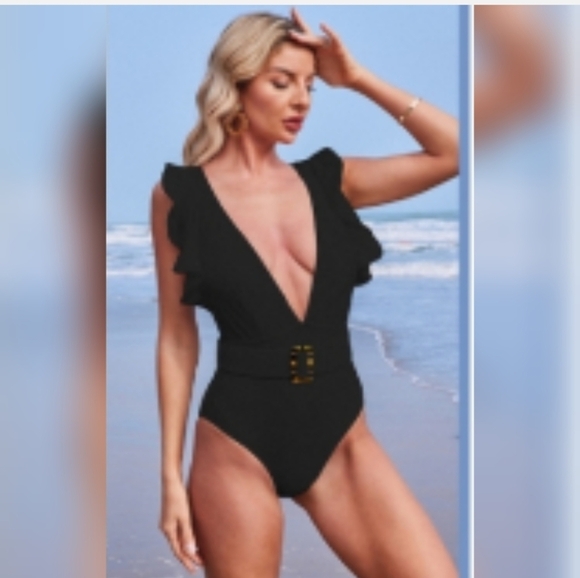 Avanova Women's One Piece Swimsuit Ruffle Deep V Neck Strappy Swimwear .… - Picture 15 of 15